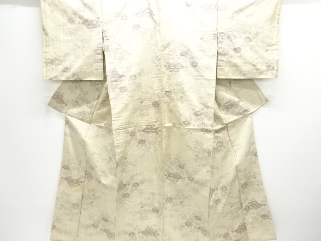 JAPANESE KIMONO / ANTIQUE KIMONO / SILK / HAND WOVEN TSUMUGI / FLORAL PLANTS